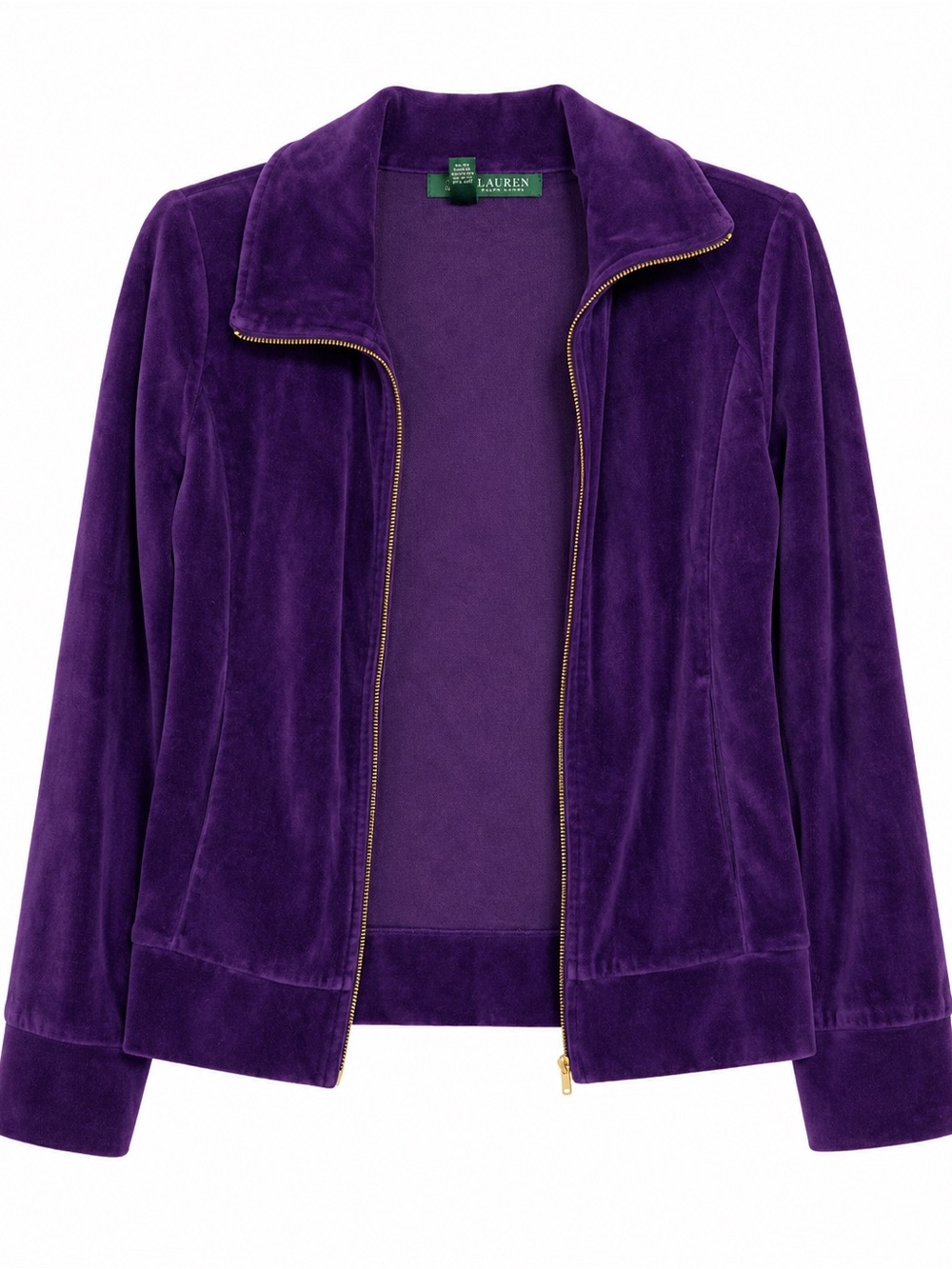Ralph Lauren Purple Velvet Zip-Front Bomber Jacket